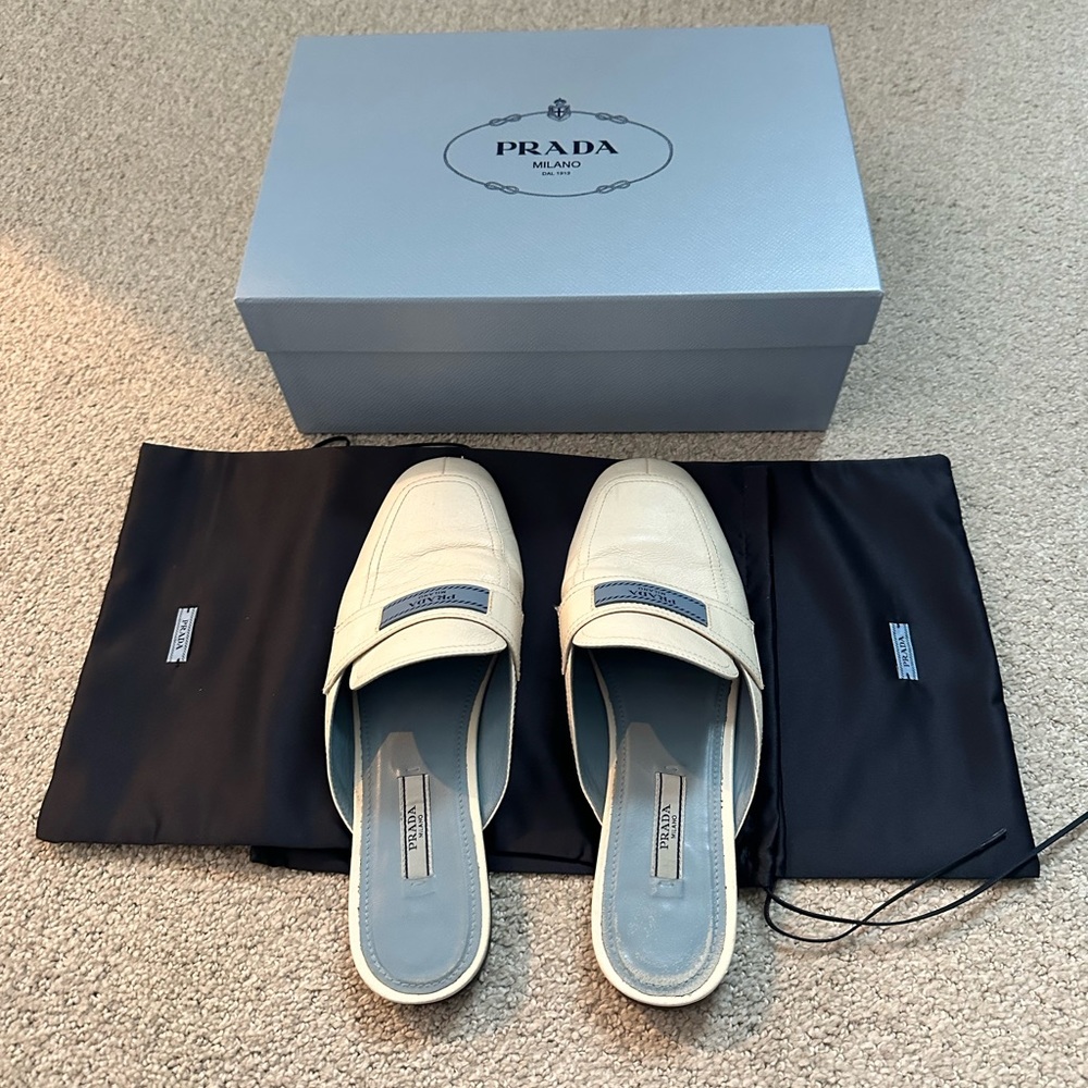 Prada White Slides Mules Slip On size 39